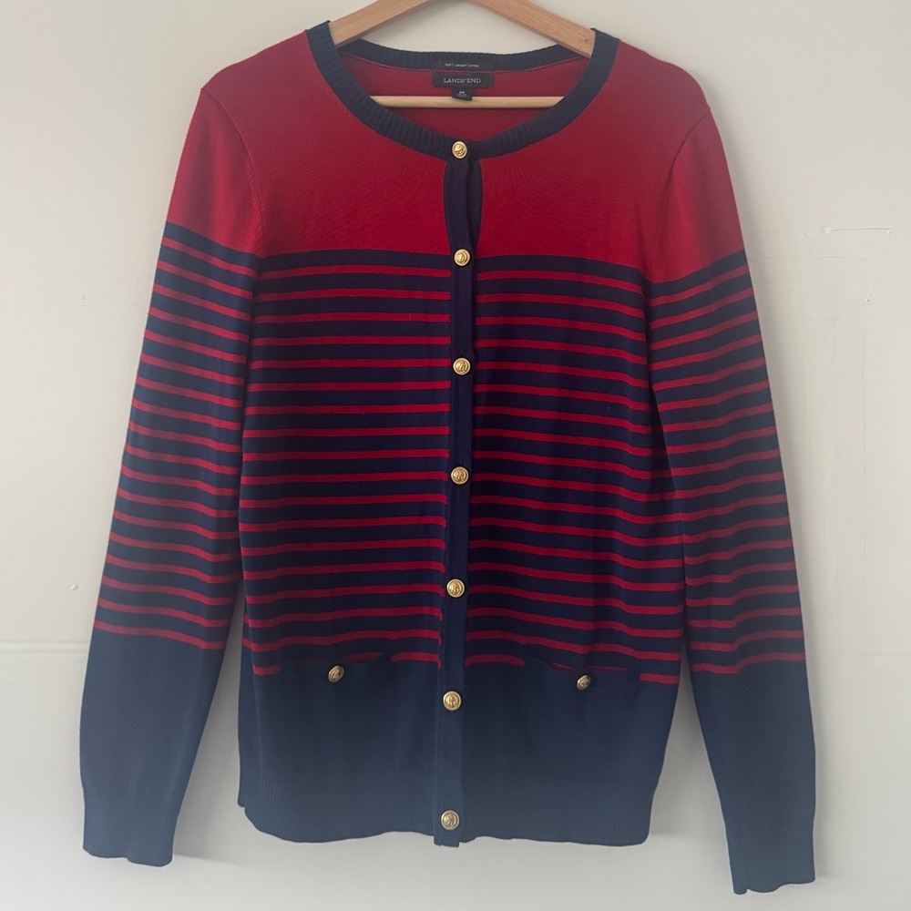 Land’s End Women’s Medium Striped Cardigan